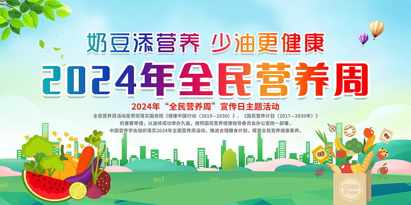 绿色清新卡通简约2024年全民营养周宣传栏展板设计