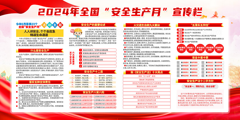 红色简约人人讲安全个个会应急2024年全国安全生产月展板宣传