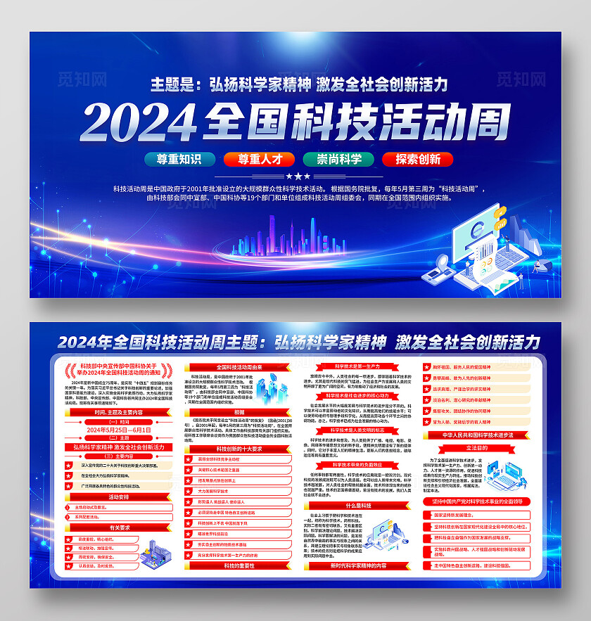 蓝色科技弘扬科学家精神2024年全国科技活动周展板宣传