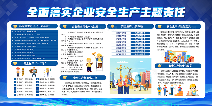 蓝色简约全面落实企业安全生产主题责任新安全生产法展板宣传
