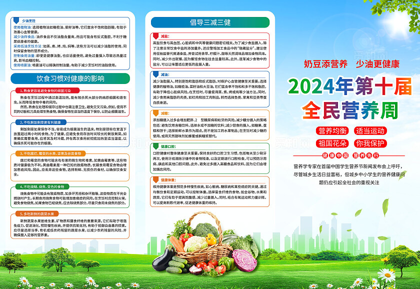蓝色2024年第十届全民营养周折页