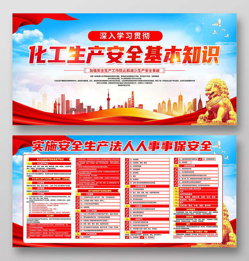 红色简约化工生产安全基本常识化工安全全国安全生产月展板宣传