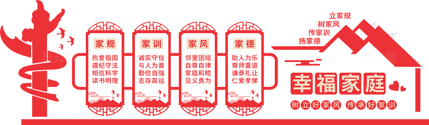 棕色古风家庭美德文化墙