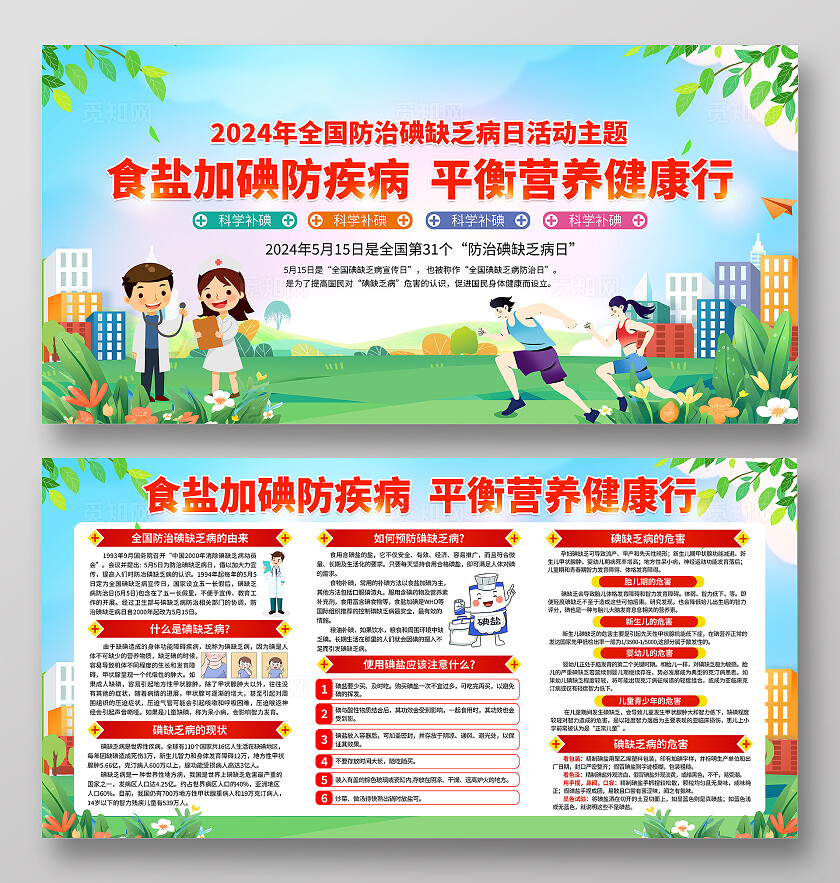 蓝色卡通防治碘缺乏病健康教育知识宣传栏背景防治碘缺乏病日