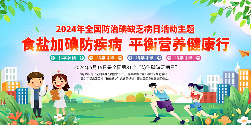 蓝色卡通防治碘缺乏病健康教育知识宣传栏背景防治碘缺乏病日