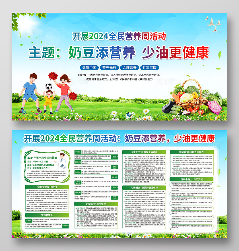 绿色开展2024全民营养周活动宣传栏背景展板