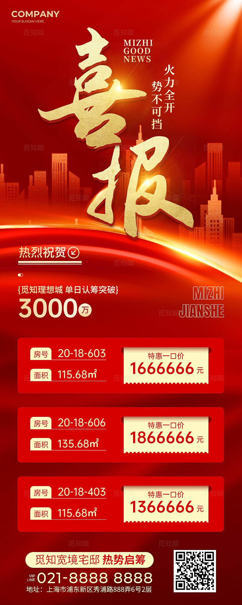 红色宣传通知喜报战报手机宣传长图海报