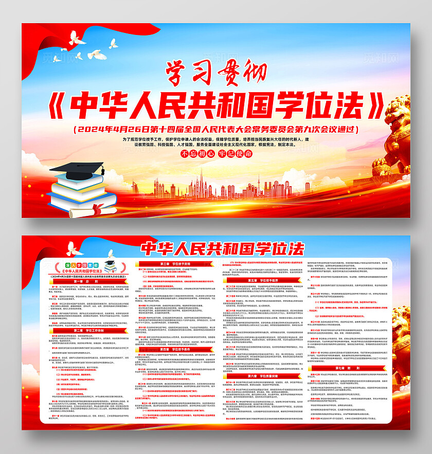 红色简约中华人民共和国学位法展板宣传