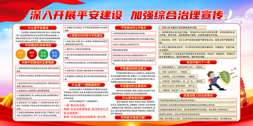 红色简约深入开展平安建设加强综合治理宣传平安建设展板