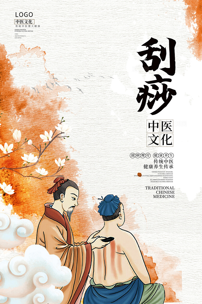 传统中国风中医刮痧海报设计刮痧背景墙