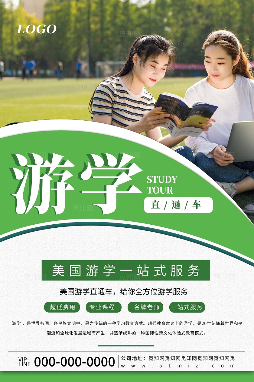 绿色简约国外留学学习考试培训教育宣传海报