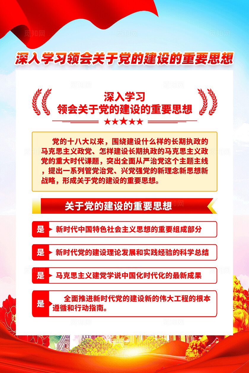 红色简约关于党的建设的重要思想党建海报宣传