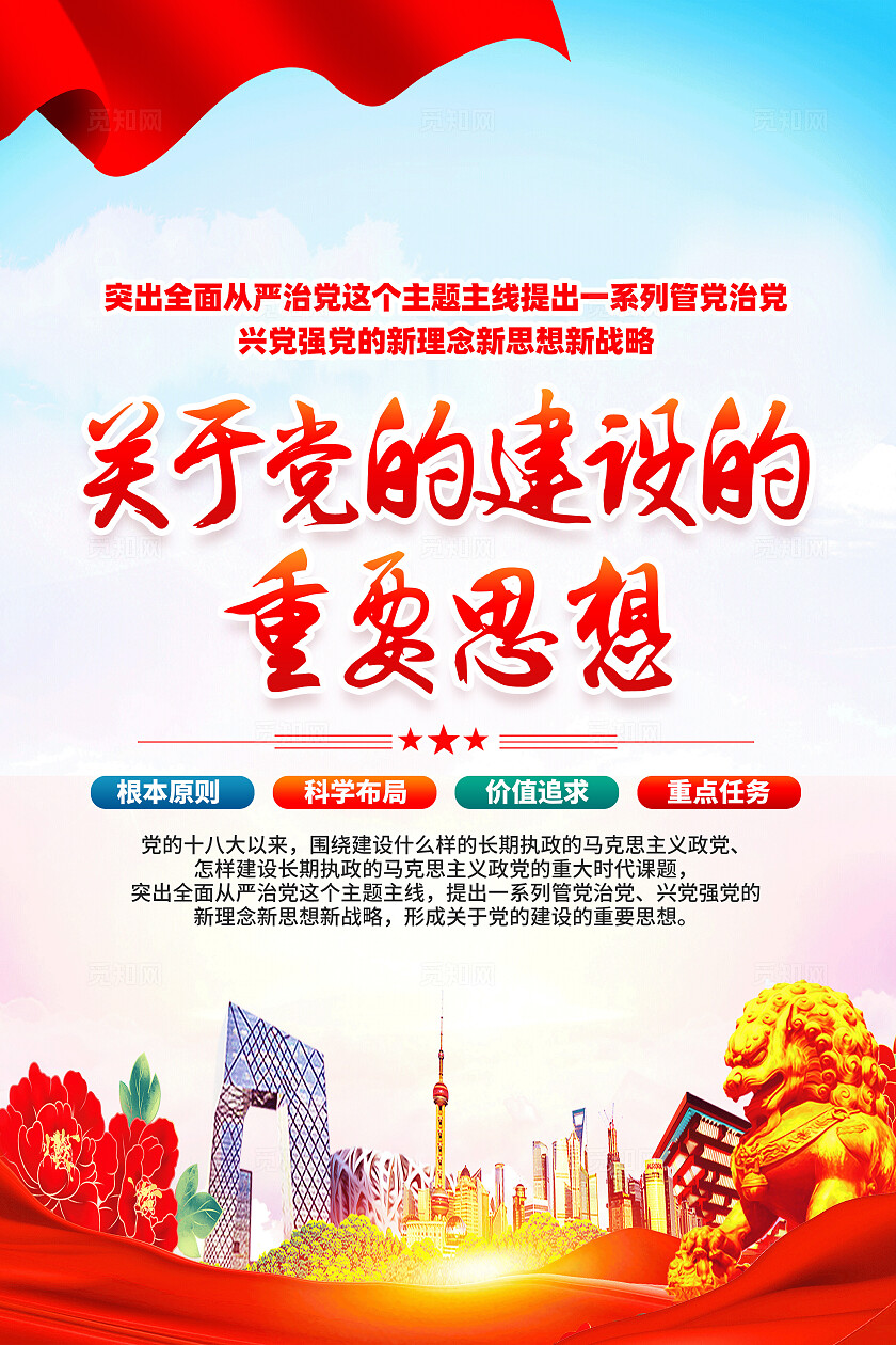 红色简约关于党的建设的重要思想党建海报宣传