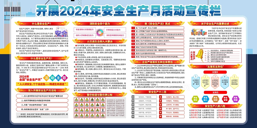 安全卡通2024年全国安全生产月主题安全生产月展板