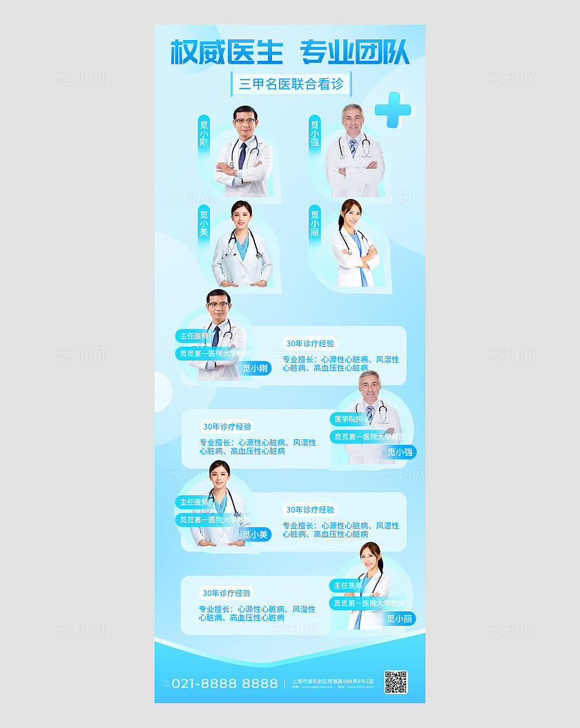 蓝色简约风医疗健康医师团队长图