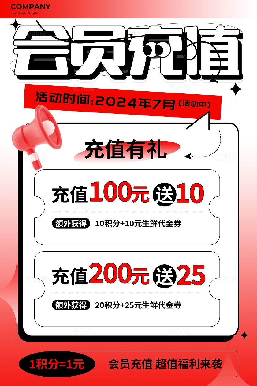 蓝色大气会员充值宣传海报