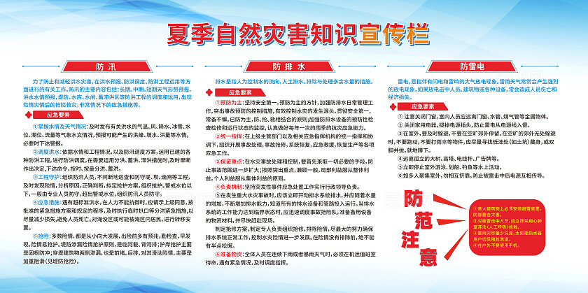 蓝色简约自然灾害知识宣传栏防汛防排水防雷电宣传展板背景