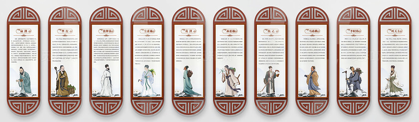 中医文化古代十大名医简介文化墙中医药中式造型展板