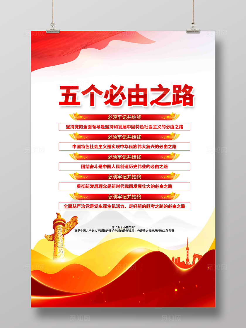 学习二十大精神五个必由之路党建海报
