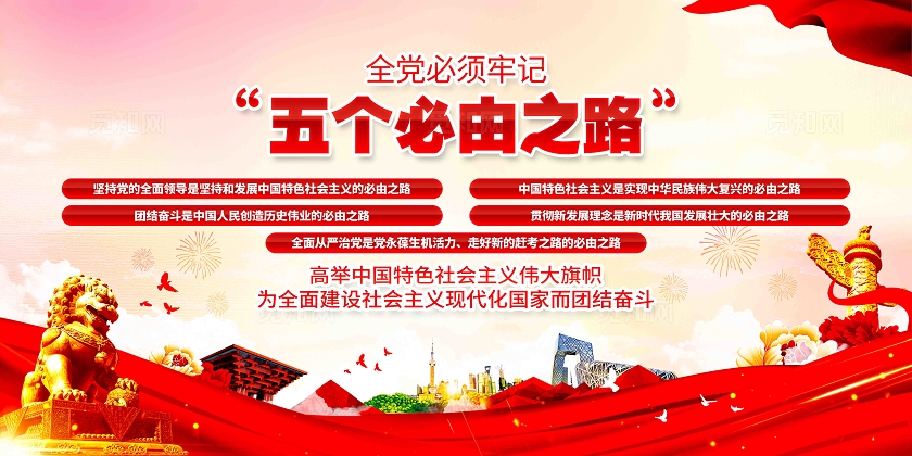 不忘初心牢记使命五个必由之路党建展板