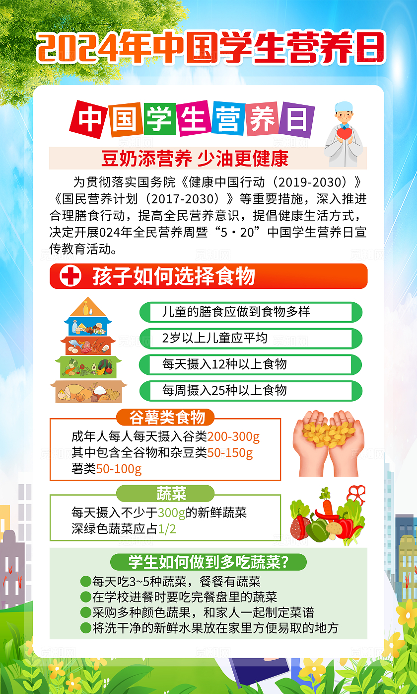 蓝色简约2024年中国学生营养日全国学生营养日套图