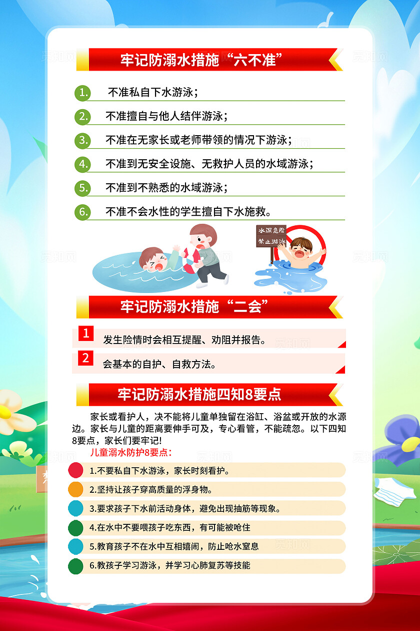 红色简约防溺水安全知识夏季防溺水海报宣传