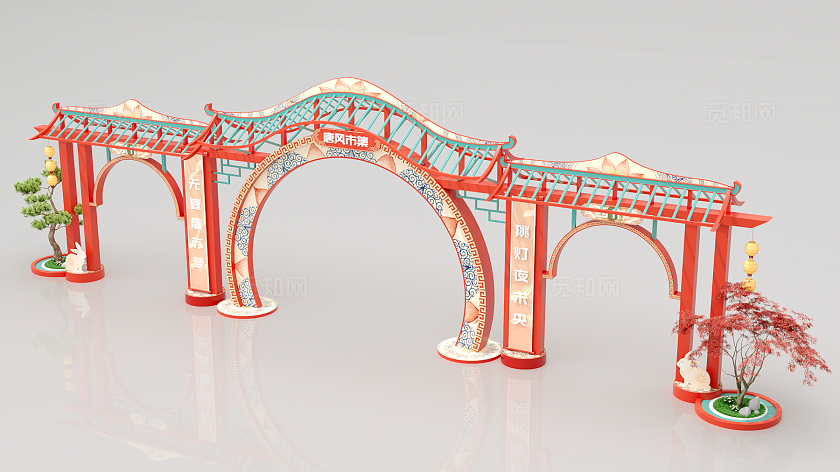 地产美陈美陈装置中式美陈房地产美陈新年古唐风入口美陈设计