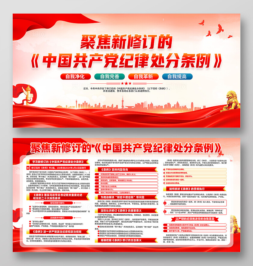 红色简约聚焦新修订的党纪处分条例展板宣传
