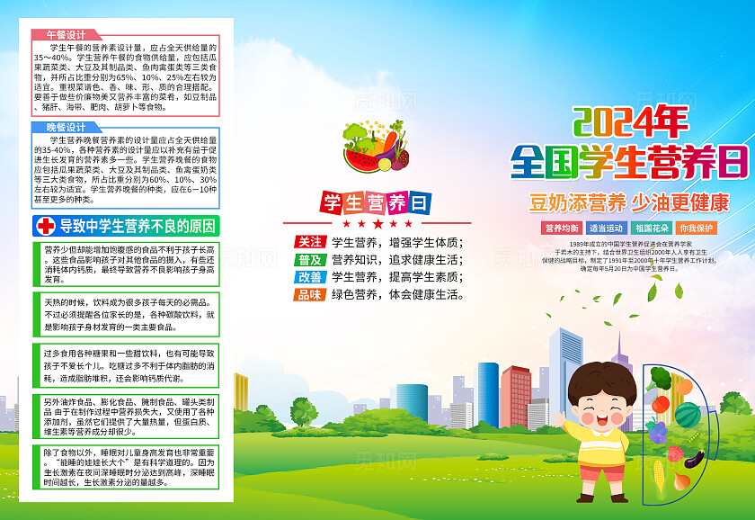 蓝色简约2024年全国学生营养日全国学生营养日折页