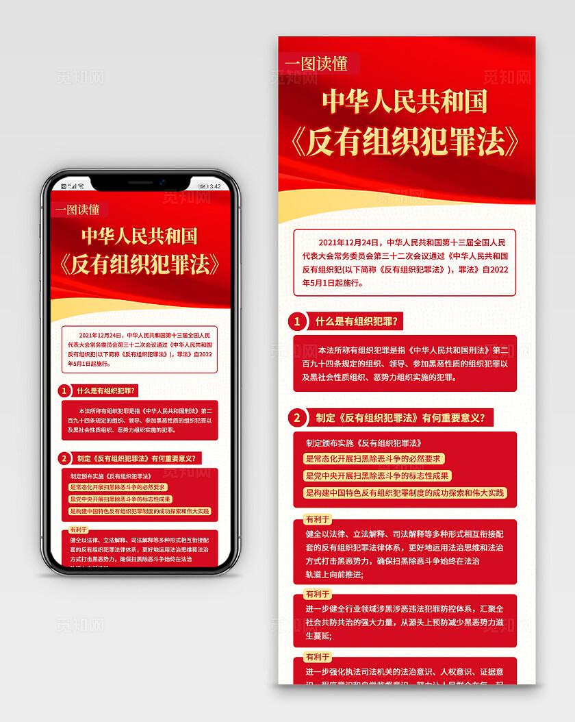 红色党建一图读懂反有组织犯罪法手机长图