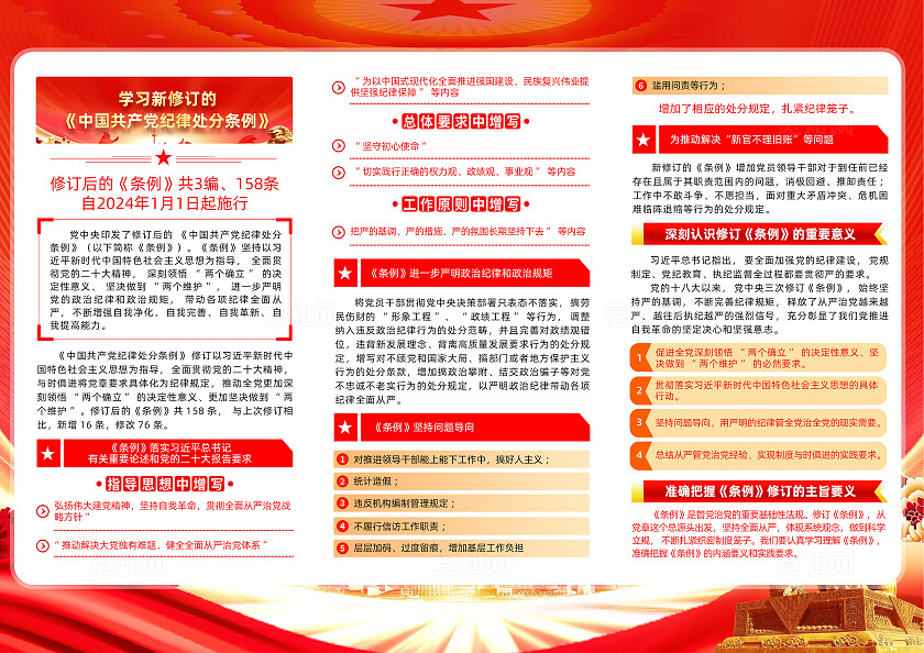 红色简约深入学习贯彻纪律处分条例三折页宣传