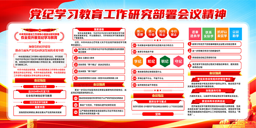 红色简约在全党开展党纪学习教育展板宣传