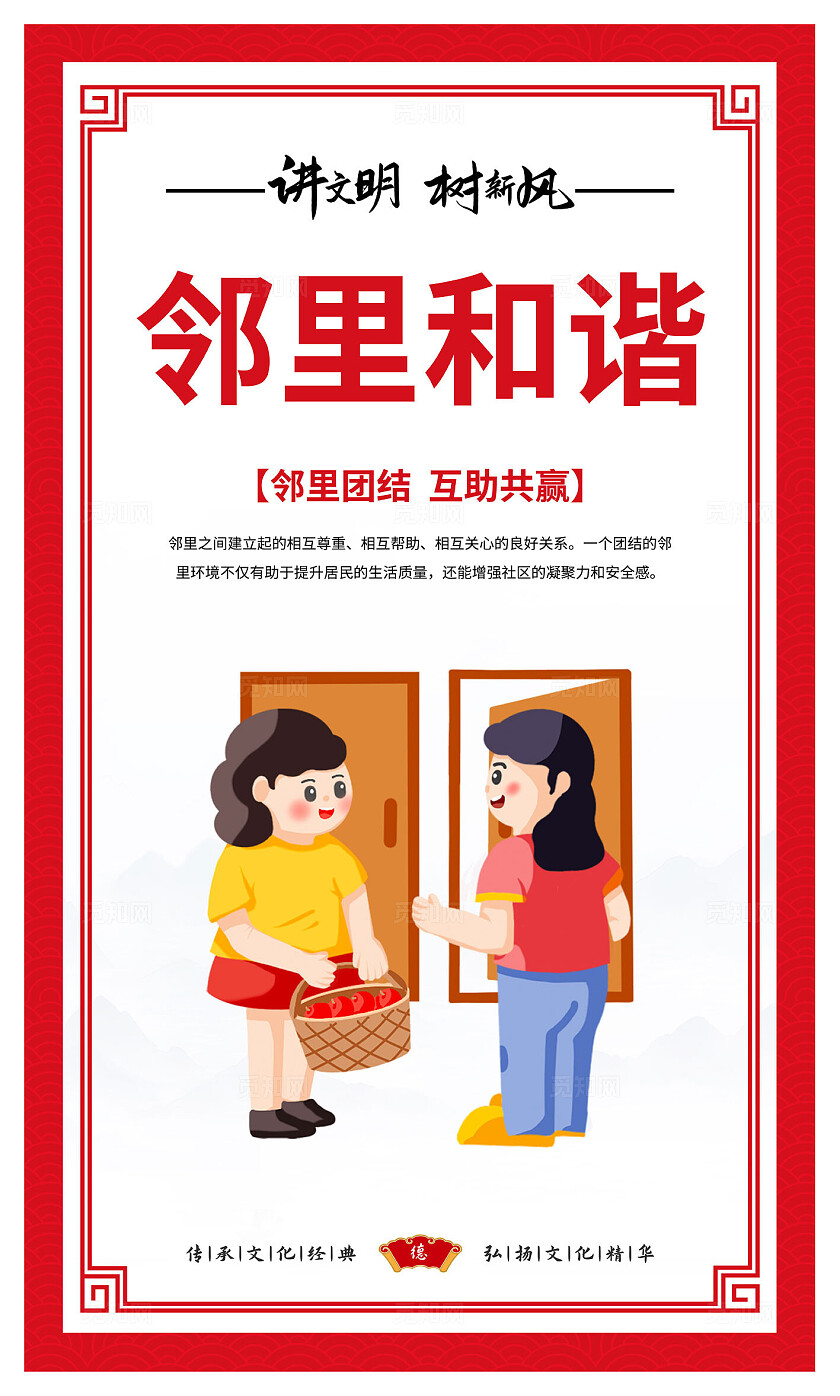 红色讲文明树新风传统文化套图展板家庭美德