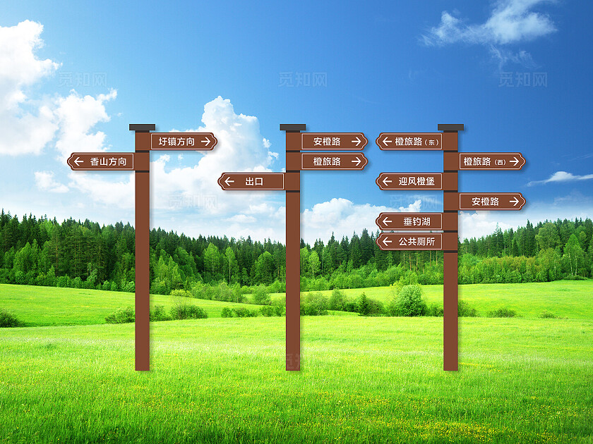 棕色导视牌 指示牌 指路牌