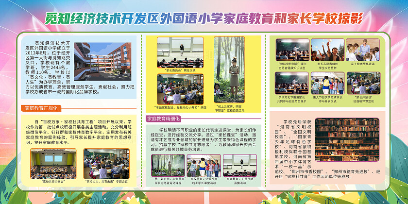 彩色校园展板学校家庭教育和家长学校家校共育宣传栏