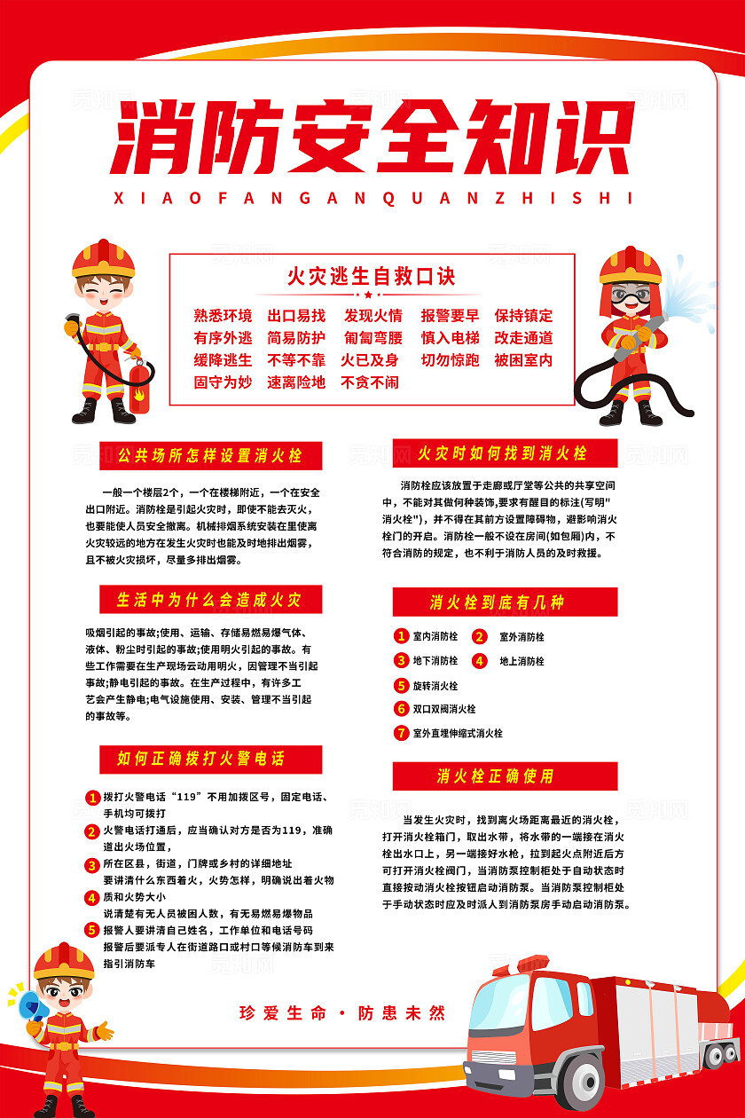 红色简约消防安全知识消防海报宣传