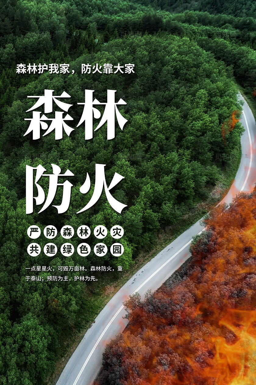 绿色简约森林防火消防海报宣传