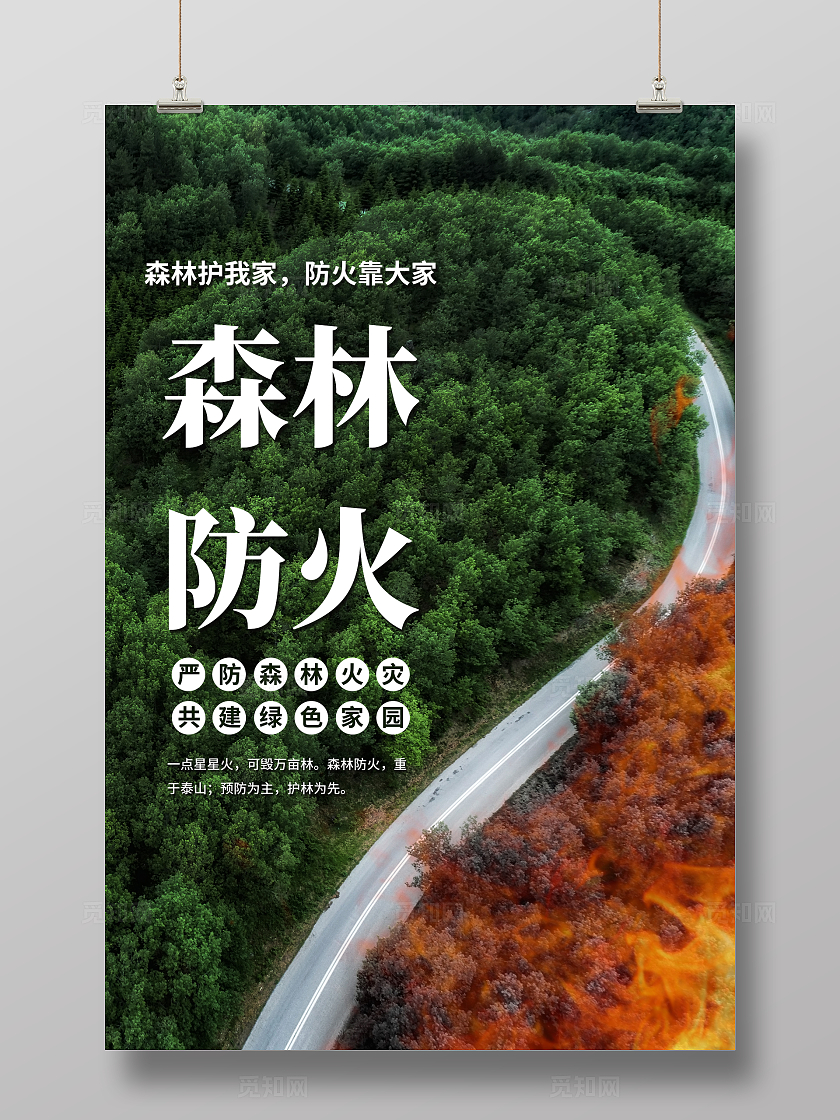 绿色简约森林防火消防海报宣传