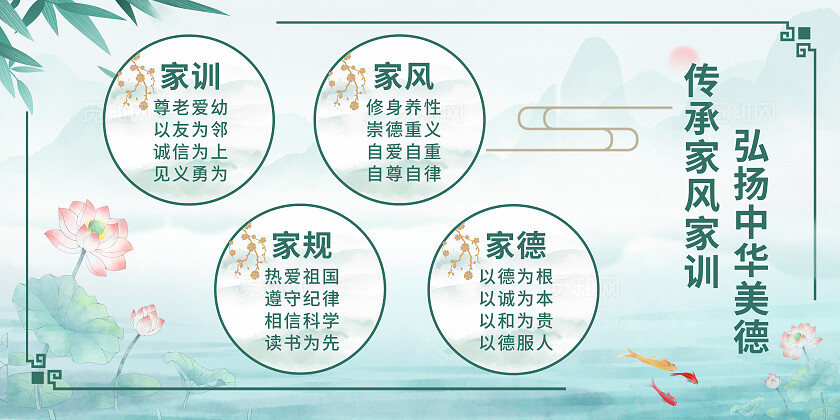 绿色清新国风廉洁家风廉政文化展板