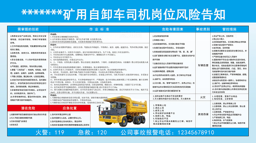 蓝色 矿用自卸车司机岗位风险告知