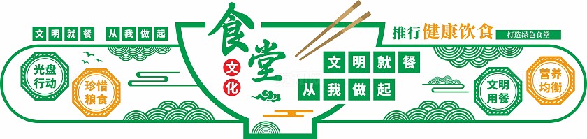 绿色中式学校中式食堂餐厅文化墙