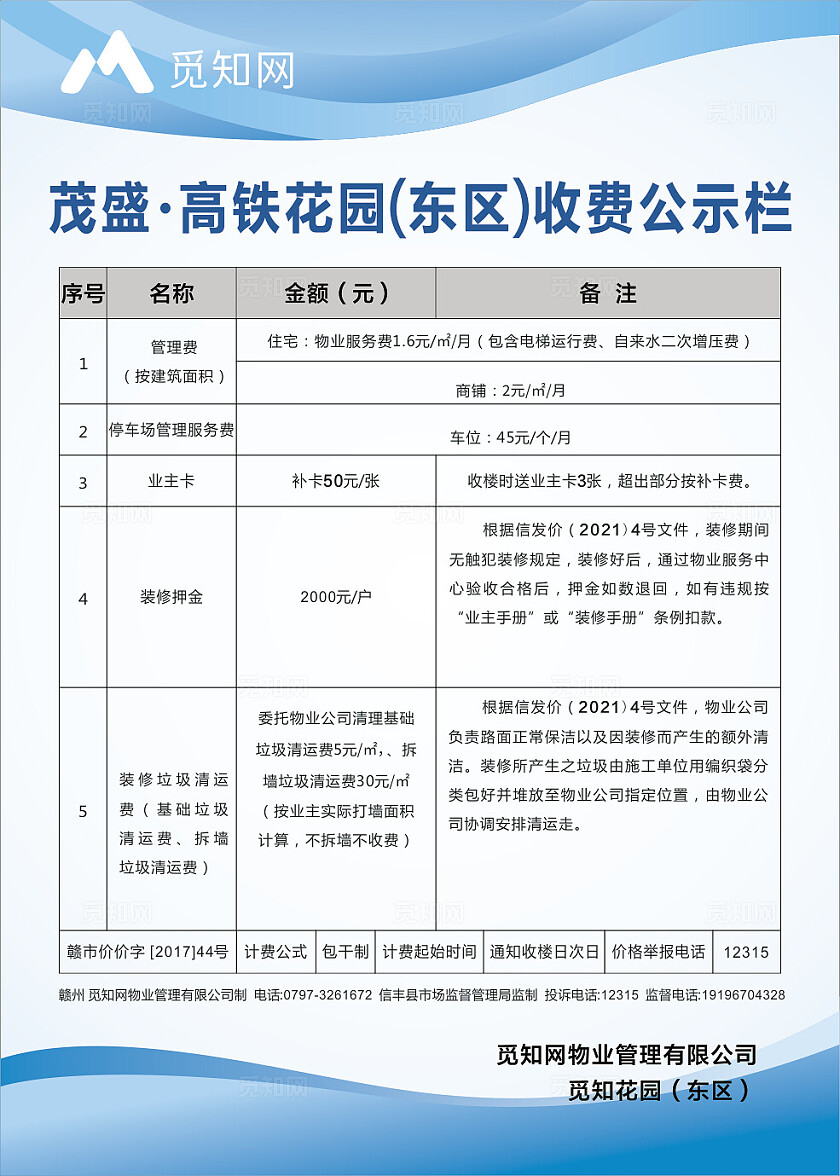 蓝色简约大气小区物业制度大全