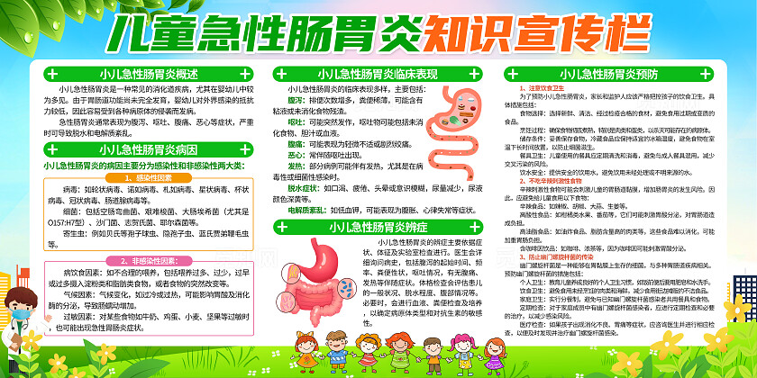 绿色小清新儿童急性肠胃炎知识宣传栏背景世界肠道健康日