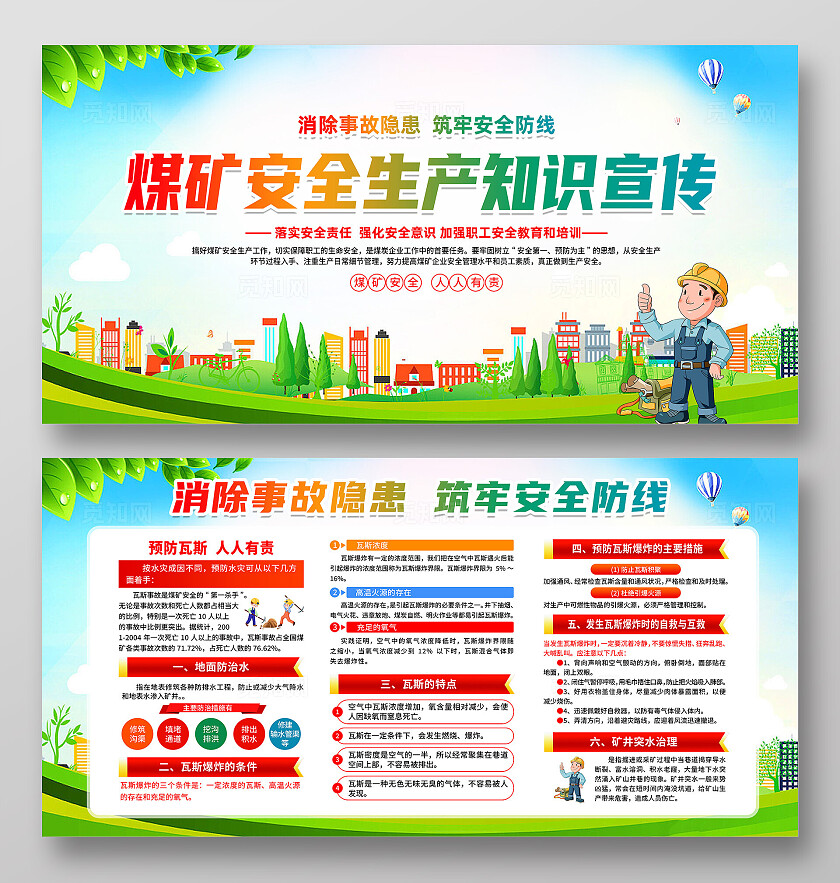 绿色卡通煤矿安全生产知识宣传煤矿安全生产展板
