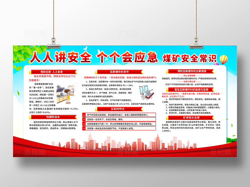 红色简约人人讲安全个个会应急煤矿安全生产展板宣传