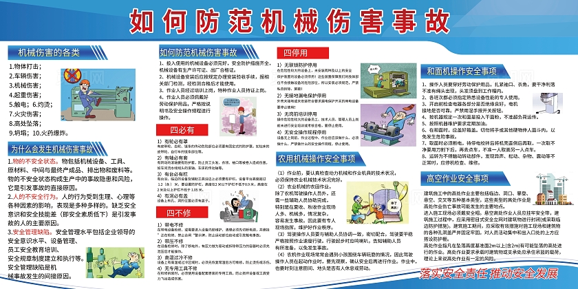 蓝色机械安全知识安全生产宣传栏展板