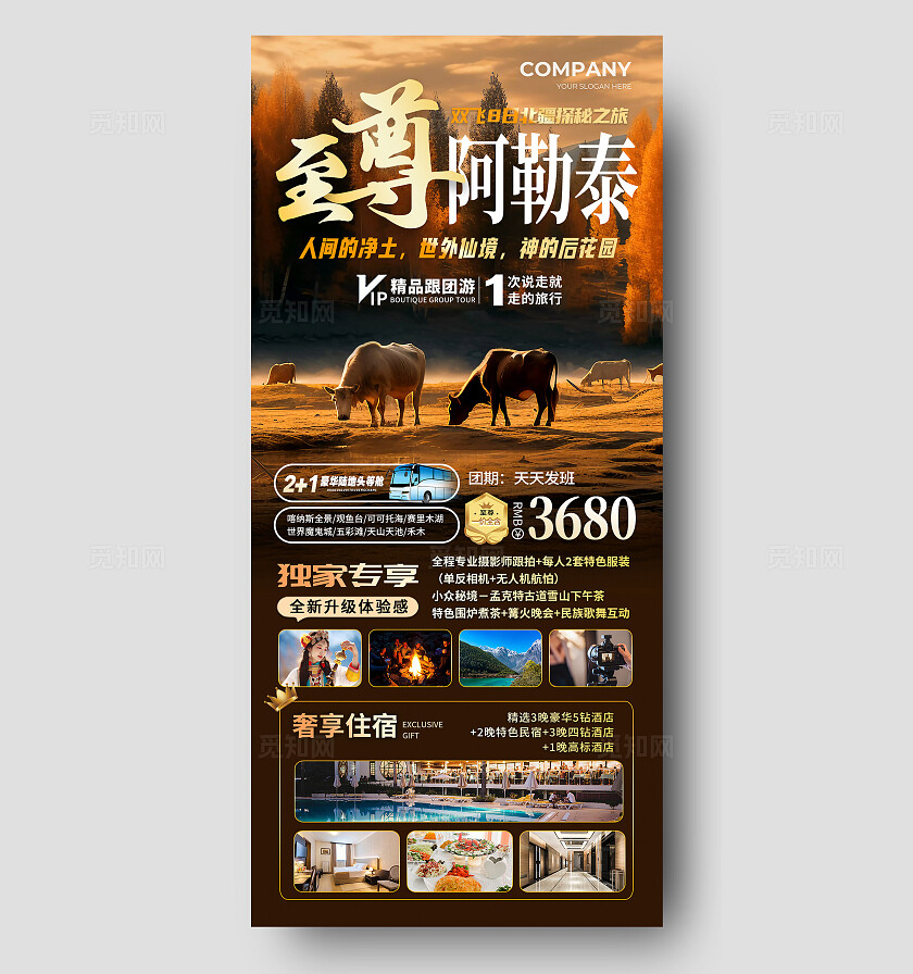 棕色实拍至尊阿勒泰阿勒泰旅游手机文案海报