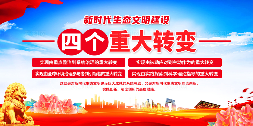 红色简约新时代生态文明建设四个重大转变环境治理展板宣传