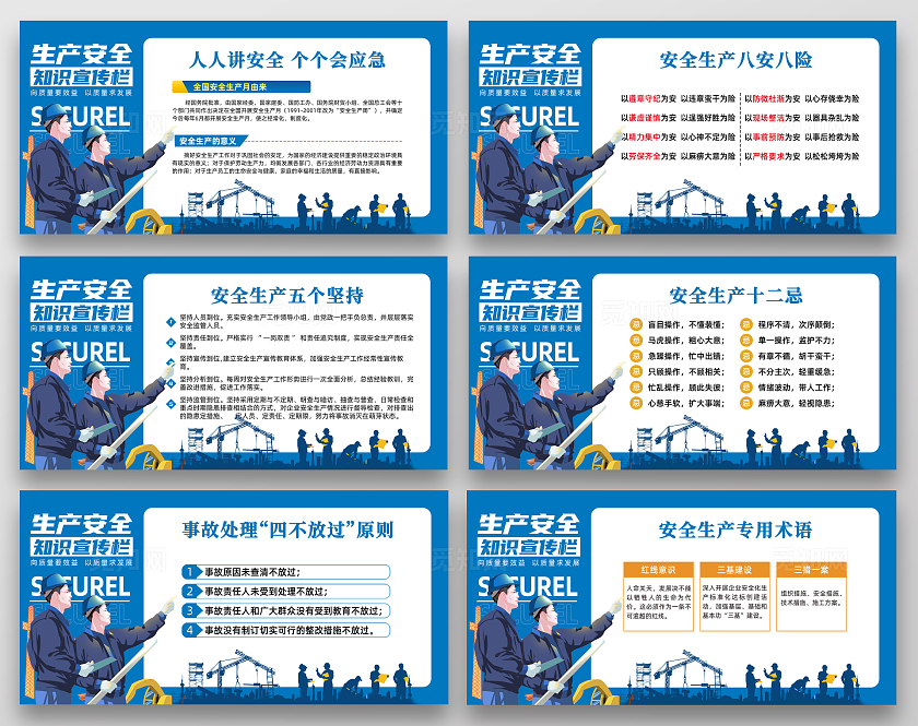 蓝色大气车间安全生产展板套图车间安全生产看板