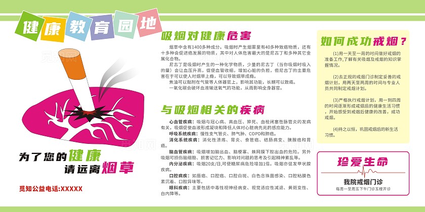 绿色清新禁烟控烟教育园地背景展板戒烟